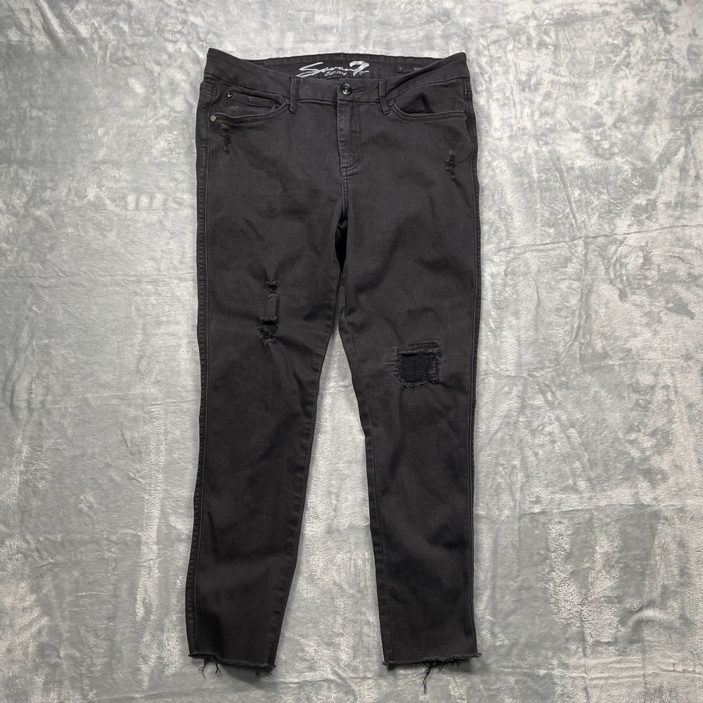 Seven7 Women‎ Black Skinny Jeans Distressed Raw Hem Size 14